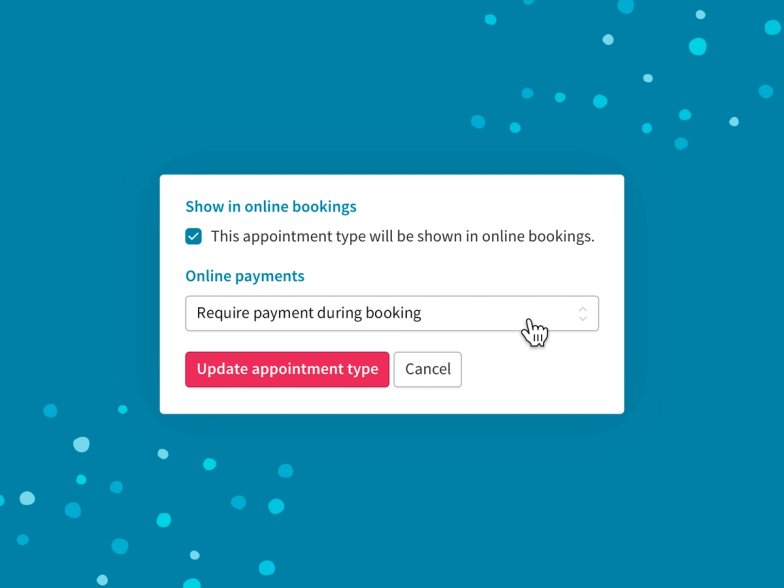 A screenshot showing a new addition to online payments, giving the option to require payment during booking.