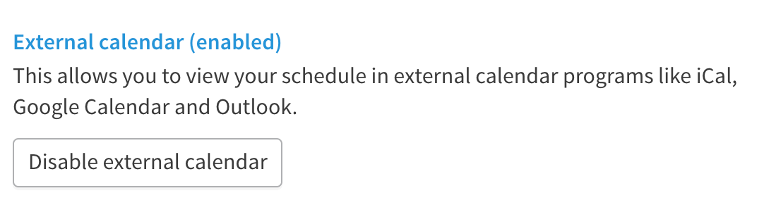 Example of button to disable external calendar.