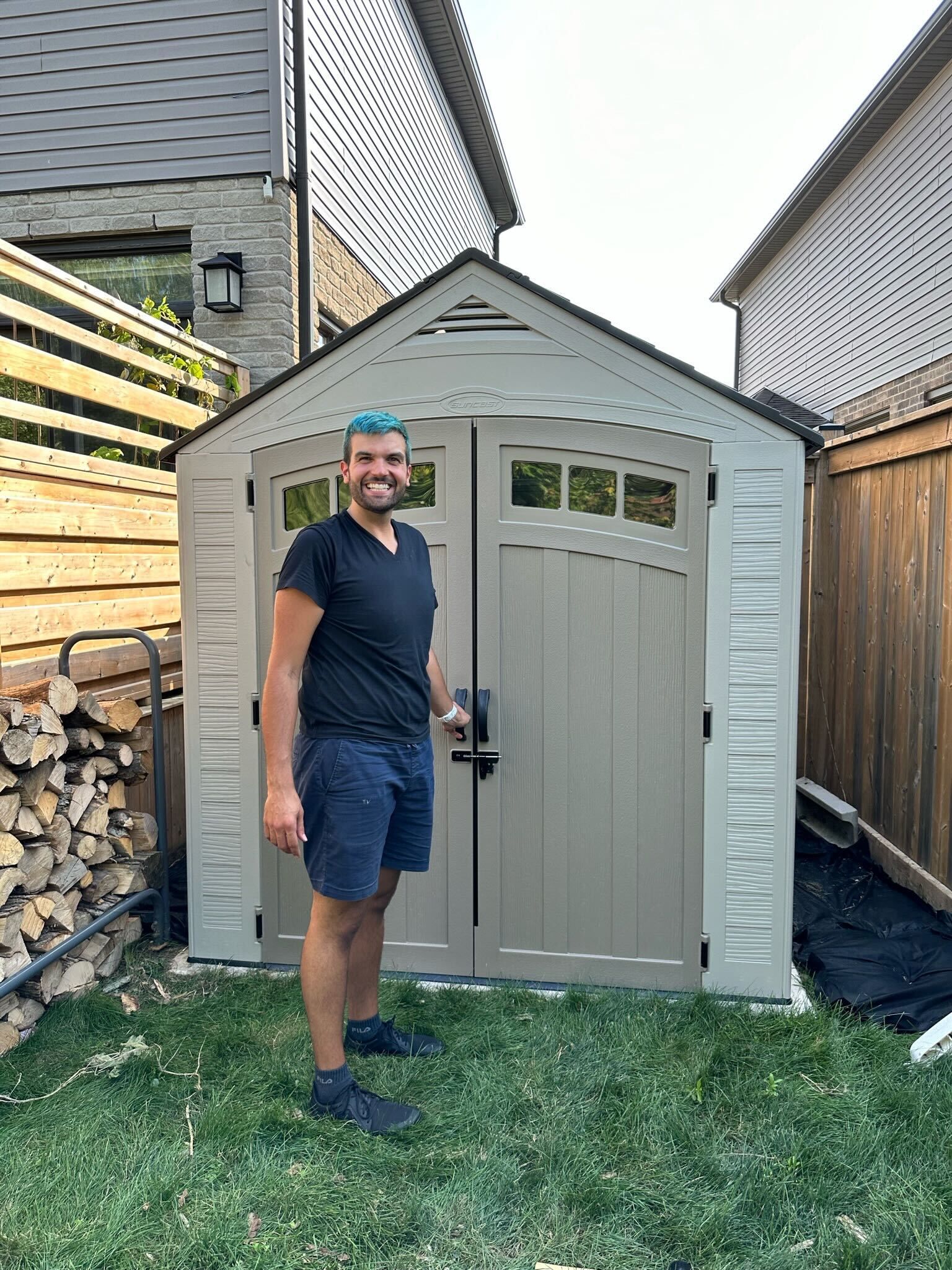 Jason posed with his homebuilt shed