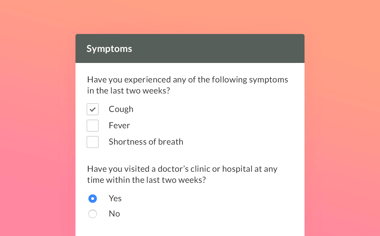 A screenshot of an online patient intake form.