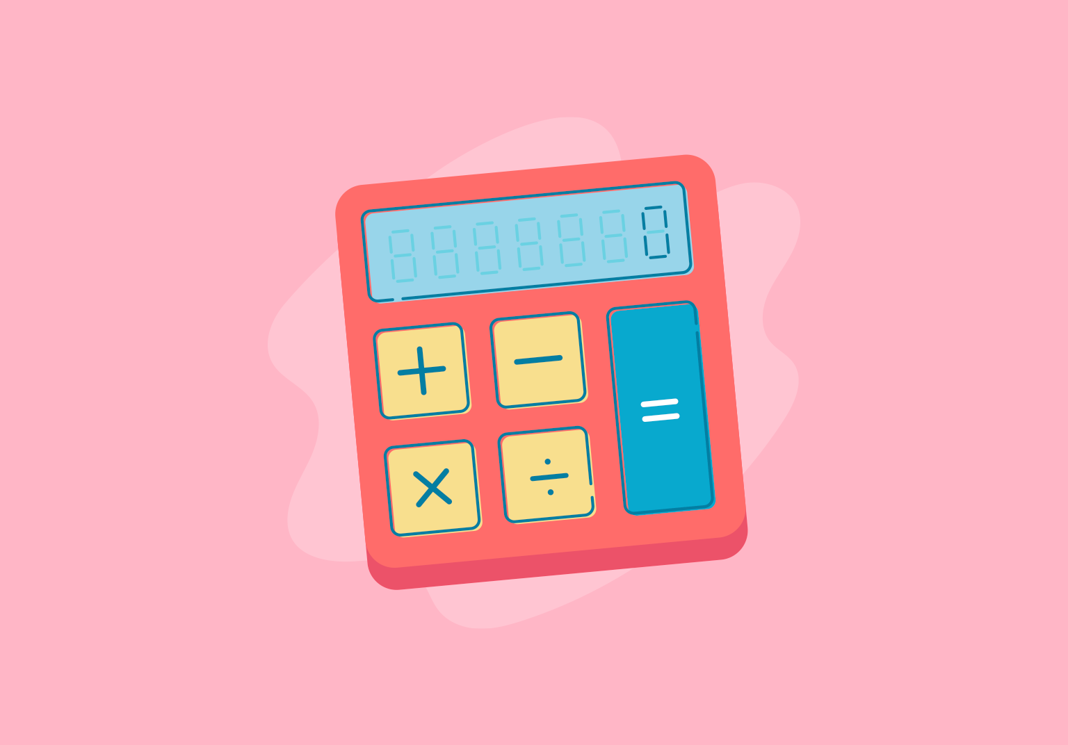 A red calculator on a pink background