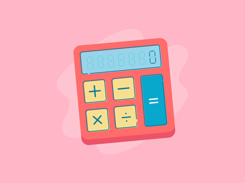 A red calculator on a pink background