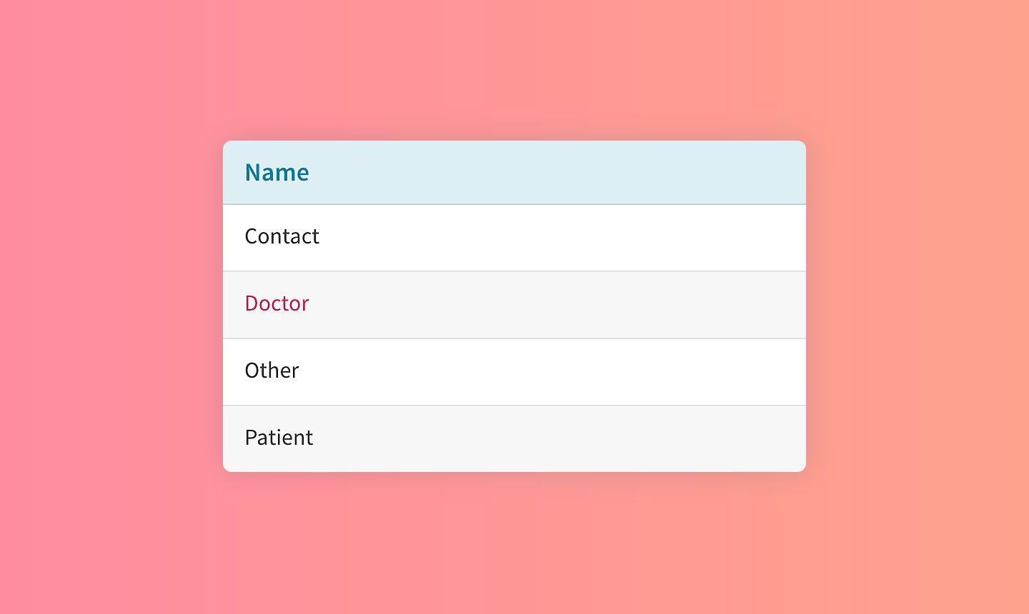 List of referral sources including contact, doctor, patient and other.
