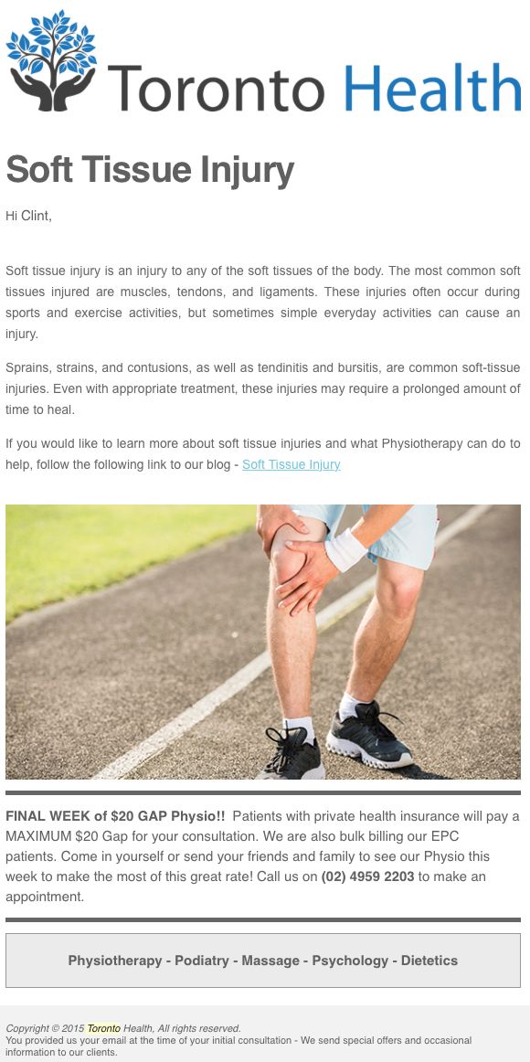 Clinic article about soft tissue injury.