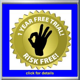 Badge with text that says 1 year free trial - risk free!