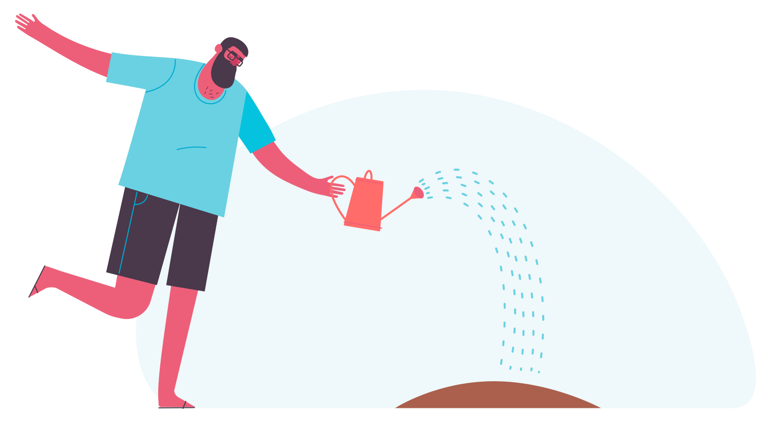 Illustration of a person using a watering can to water the seeds they just planted