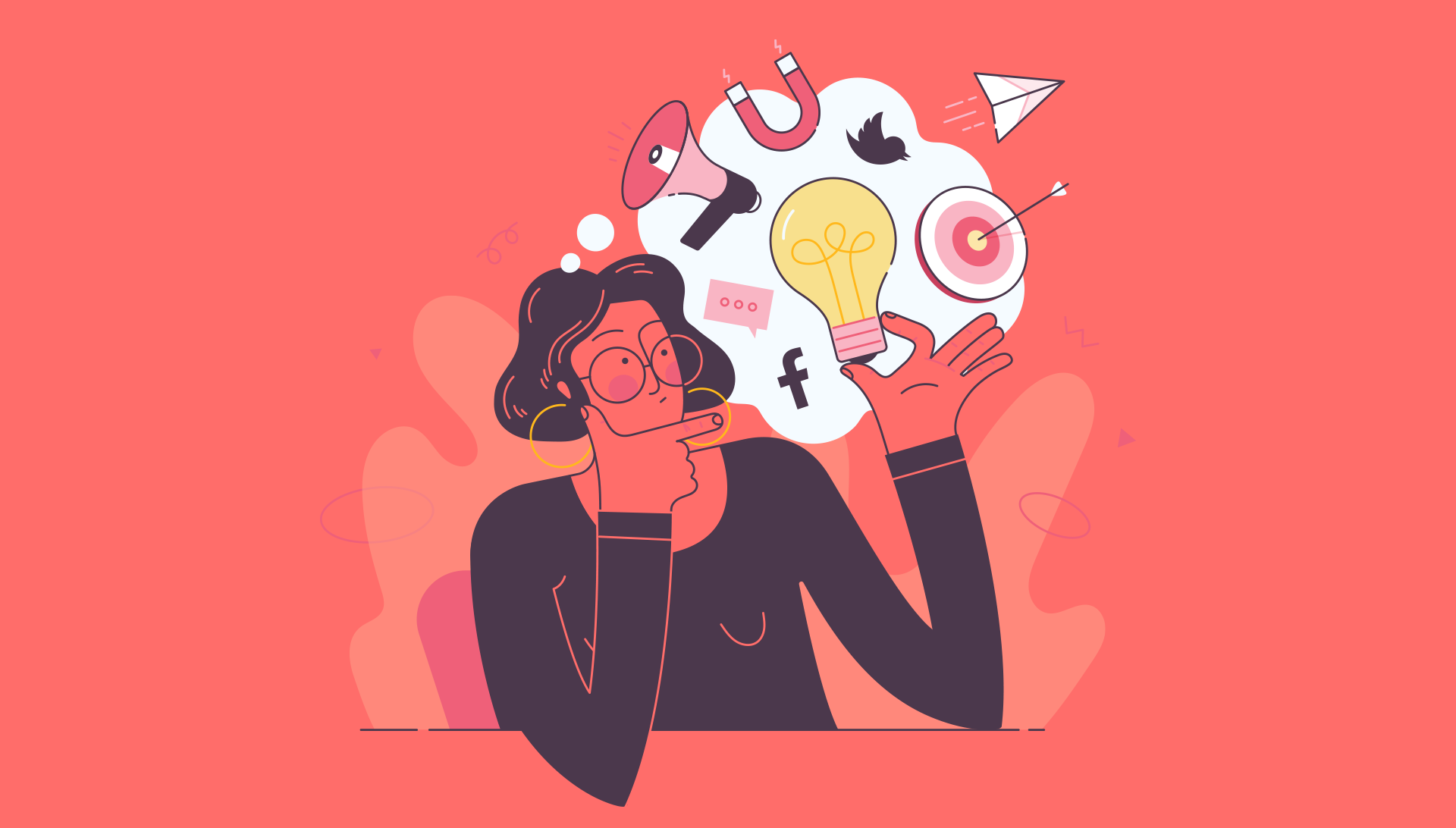 A woman thinking about marketing ideas