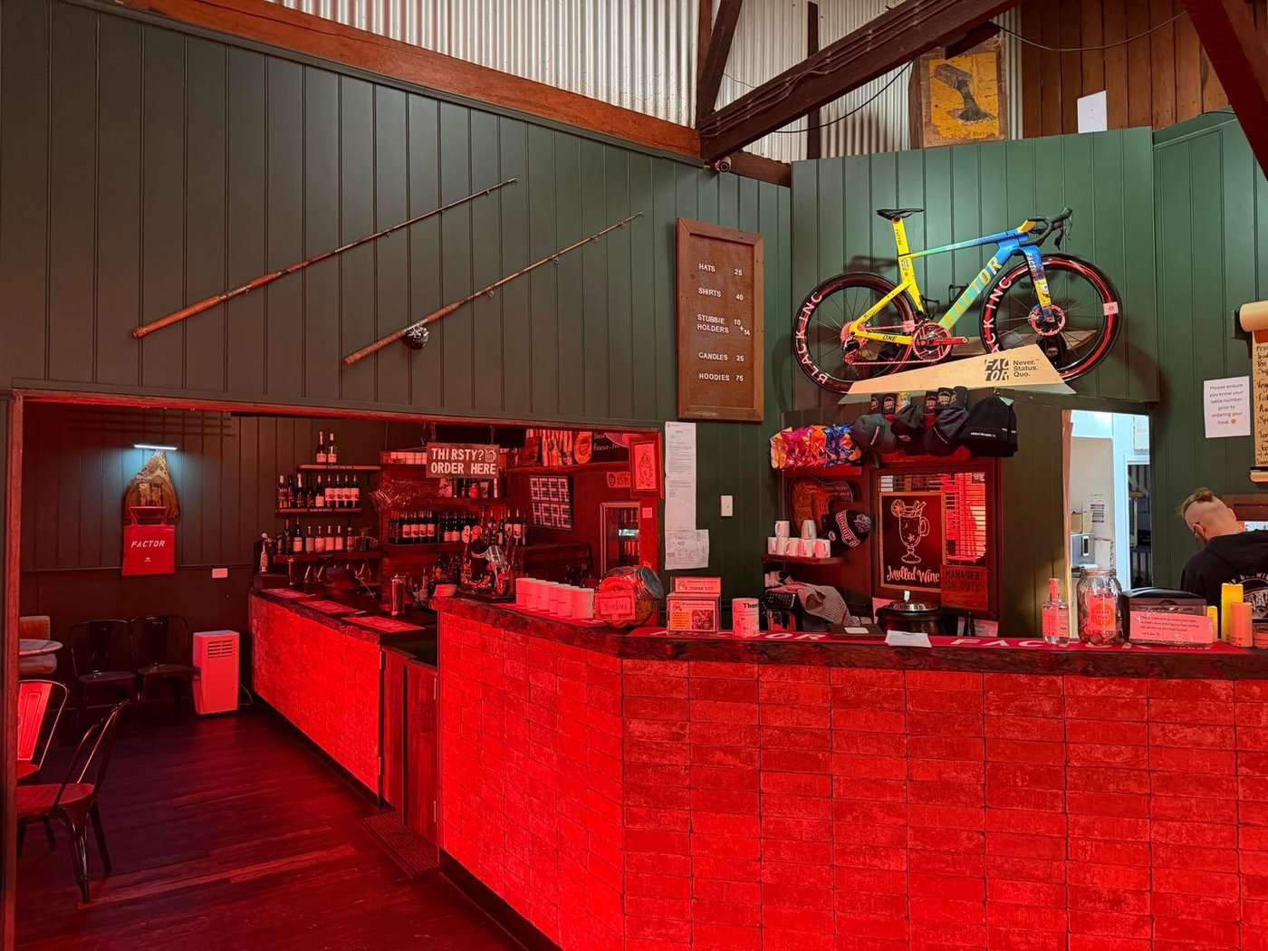The bar inside FACTOR House at the Nannup Brewing Company, a Factor ONE mounted on the wall