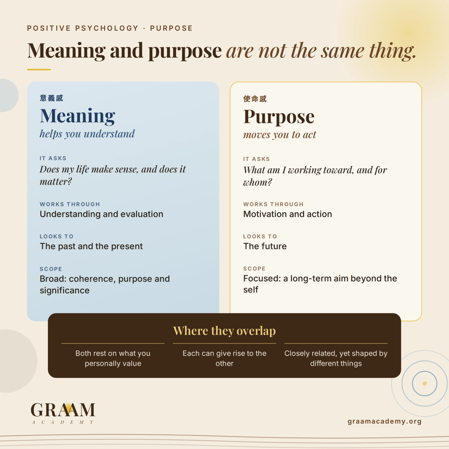 Difference between meaning and purpose