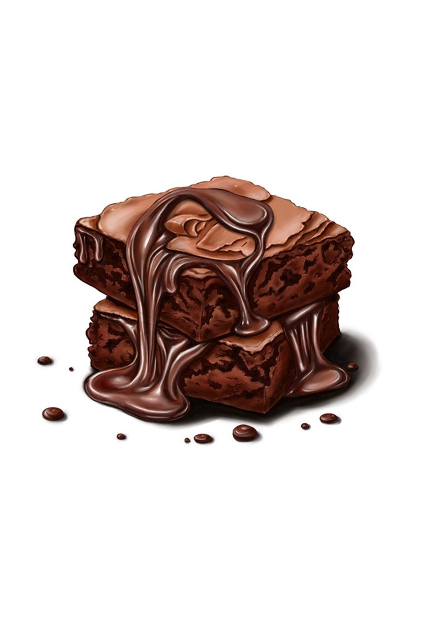 Triple chocolate brownie with melted chocolate, realistic digital illustration