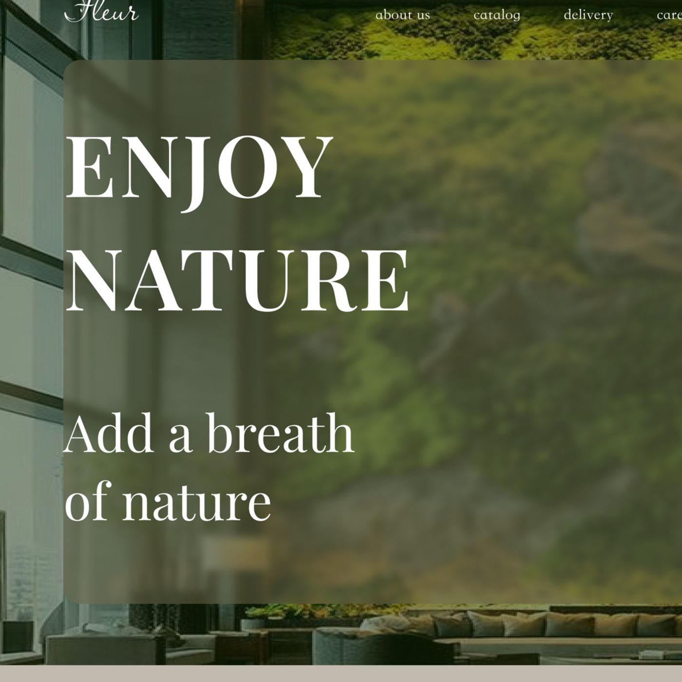 Enjoy Nature website — hero with the title ENJOY NATURE over a moss wall