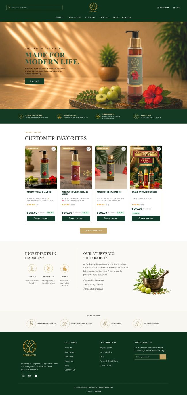 Ambiayu - Ayurvedic products — Web & SaaS Development Portfolio by Ekodrix