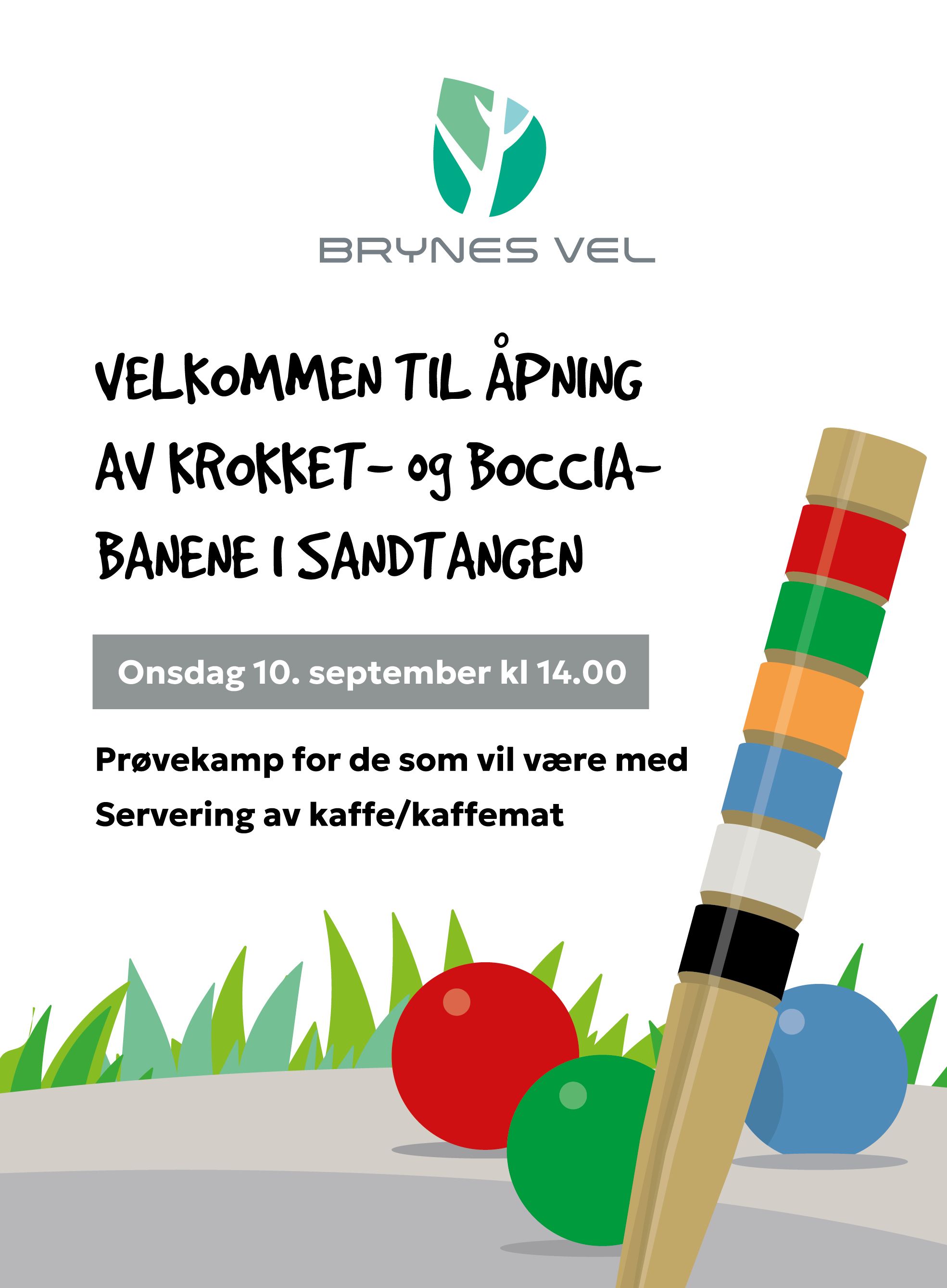 Velkommen til åpning av krokket- og bocciabanene i Sandtangen Onsdag 10. september kl. 14:00