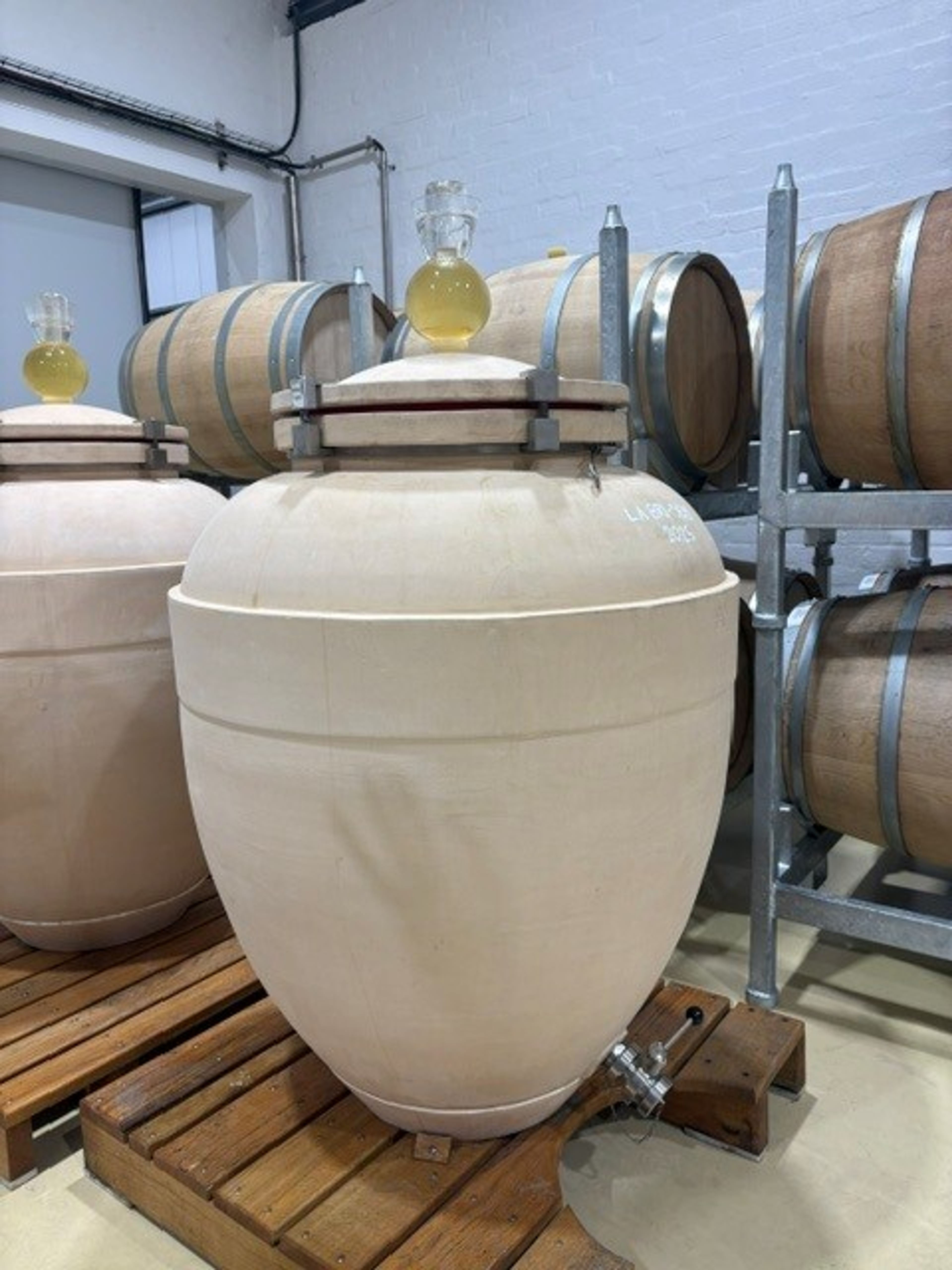 Winemaking vessels and barrels at Rickety Bridge