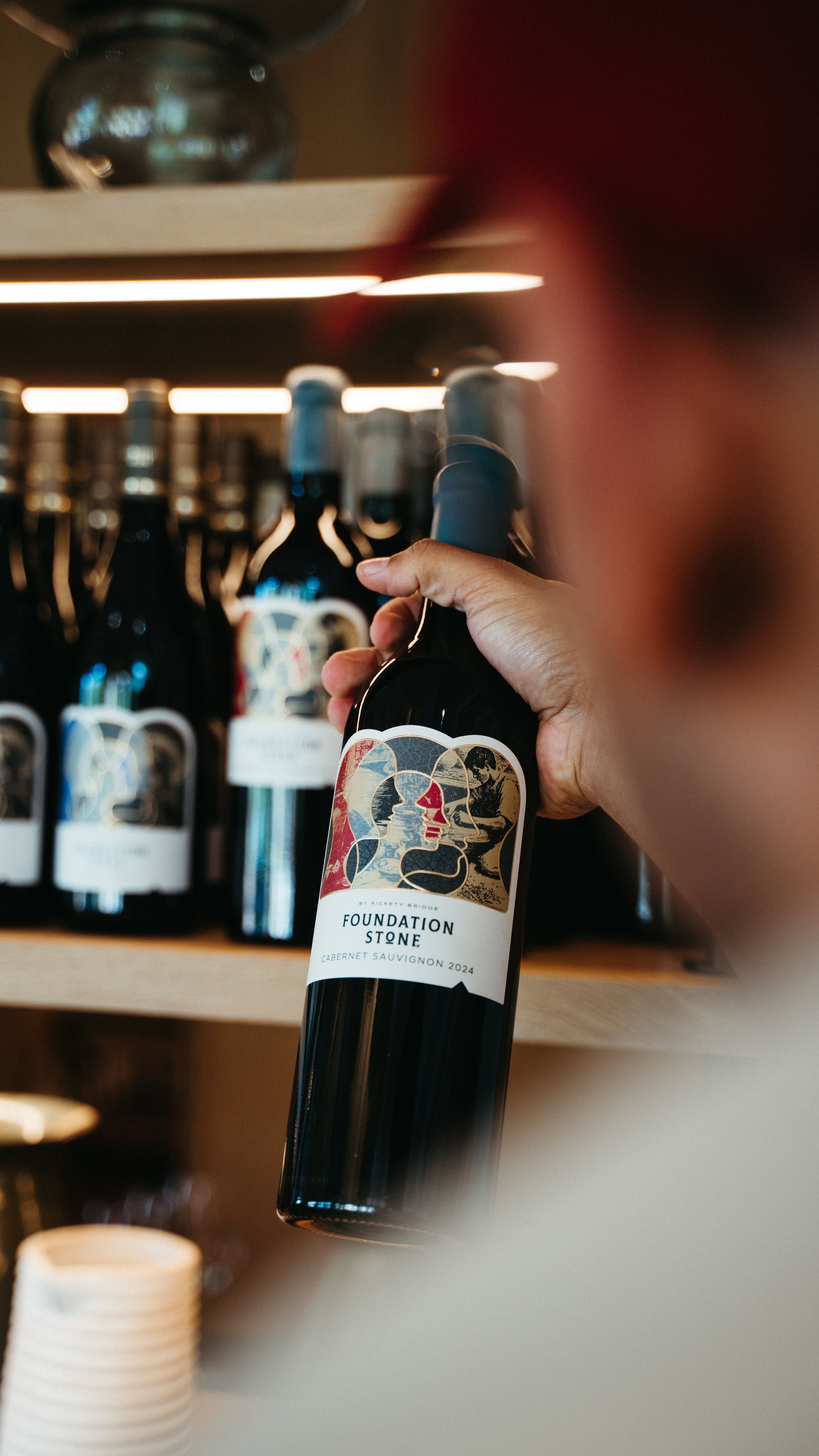 A bottle of Foundation Stone red wine