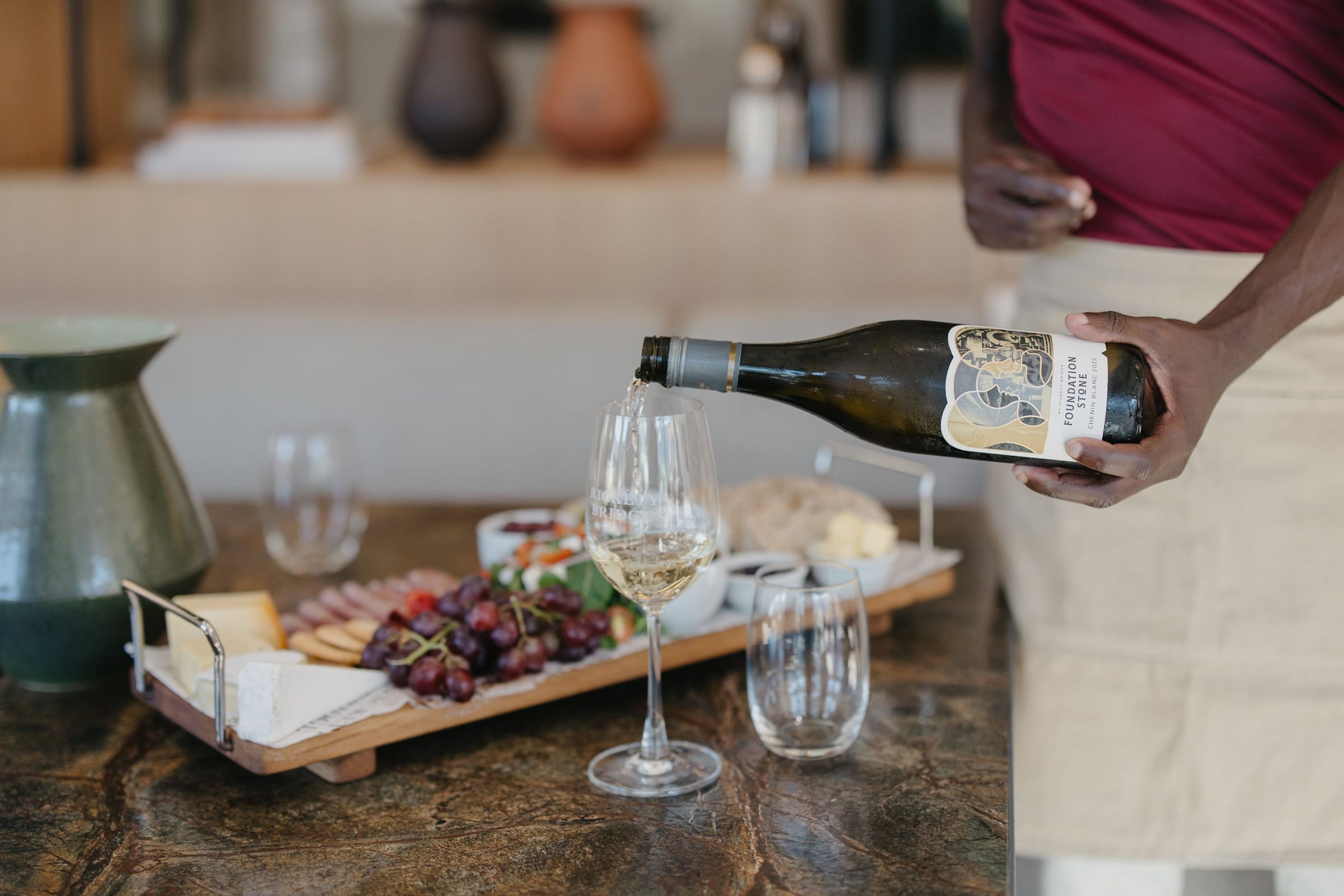 A wine tasting being poured at Rickety Bridge