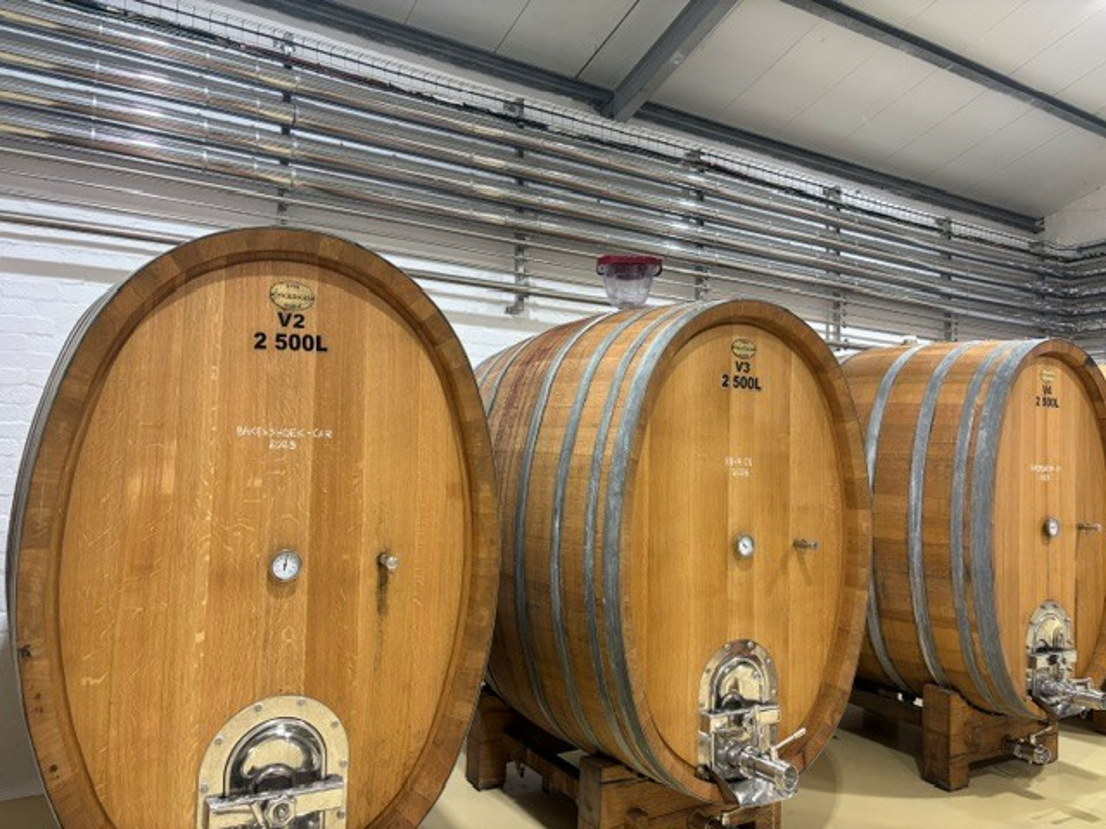 Large wooden wine vats at Rickety Bridge