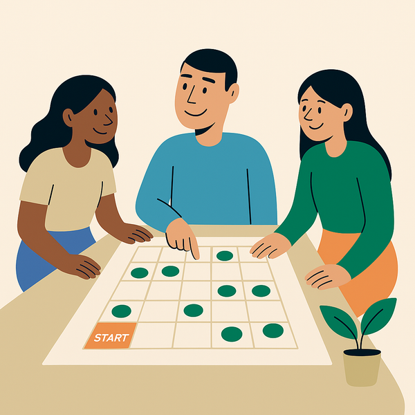 En gruppe mennesker spiller et spill rundt et bord.