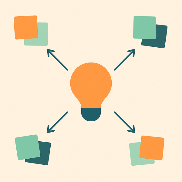 En illustrasjon av en lyspære omgitt av post-it-lapper og piler.
