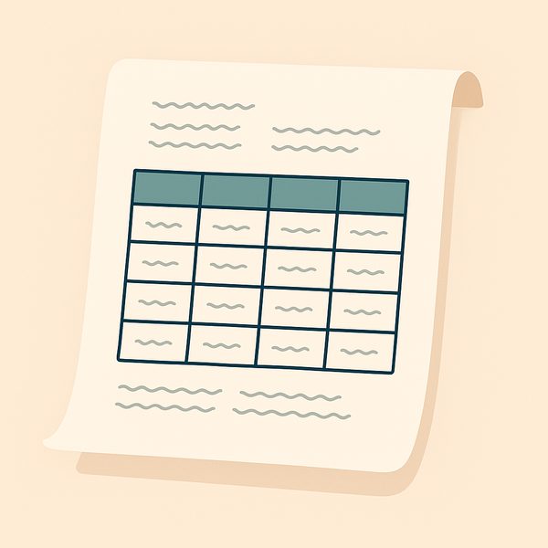 Et ark med en tabell på.