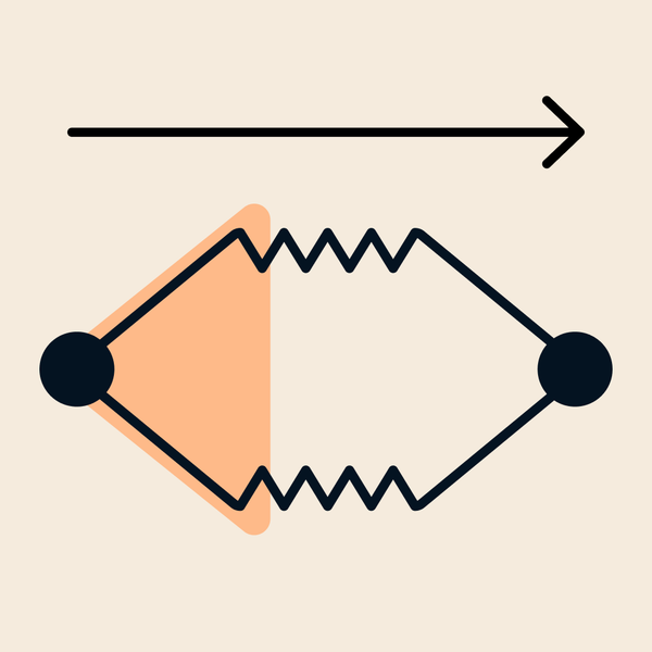 En tegning av en krets med en pil som peker mot høyre.