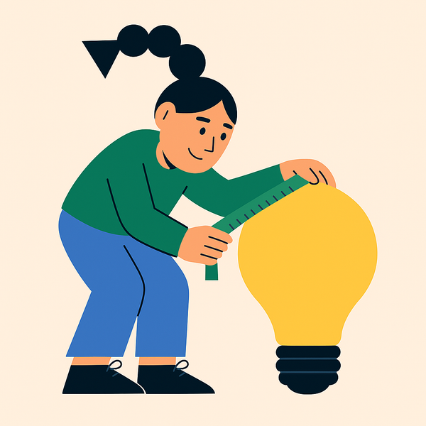 En kvinne måler en lyspære med en linjal.