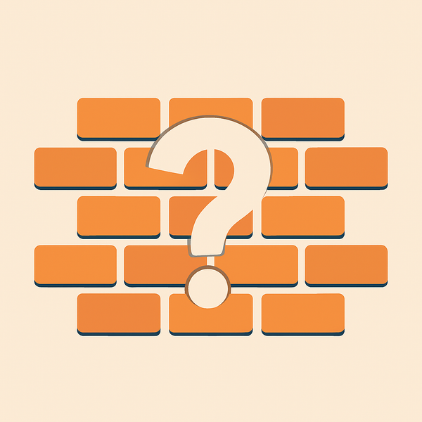 En murvegg med et spørsmålstegn på.