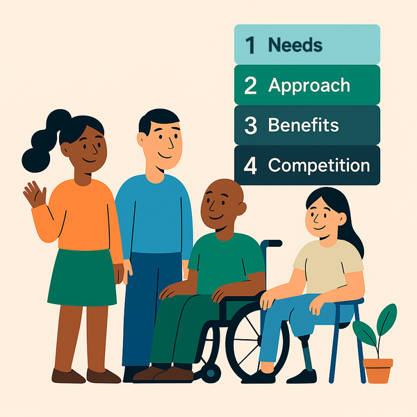 En gruppe mennesker med én i rullestol.