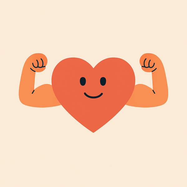 En tegneserieillustrasjon av et hjerte med muskler.