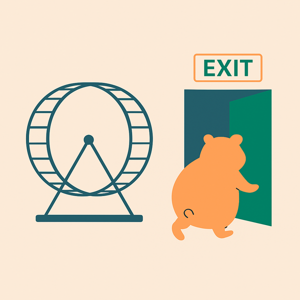 En hamster står foran et utgangsskilt.