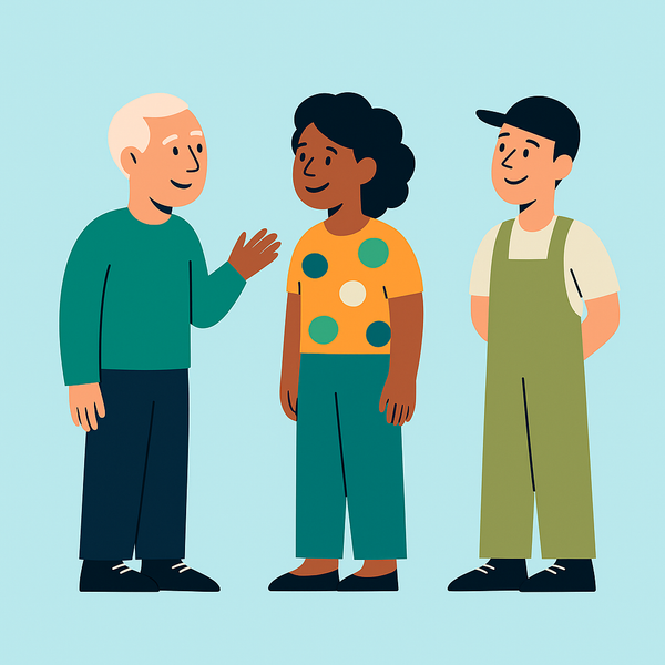 En illustrasjon av tre personer som står ved siden av hverandre.
