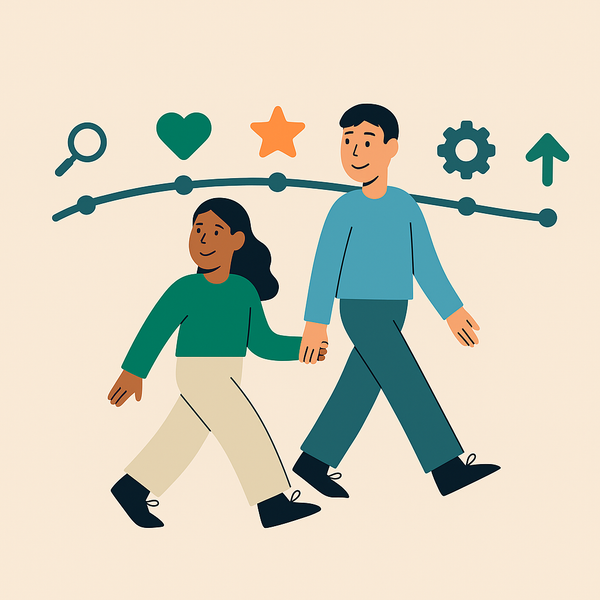 En illustrasjon av en mann og en kvinne som holder hverandre i hånden.