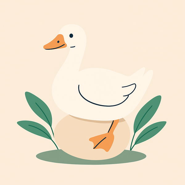 En illustrasjon av en gås som sitter på et egg.