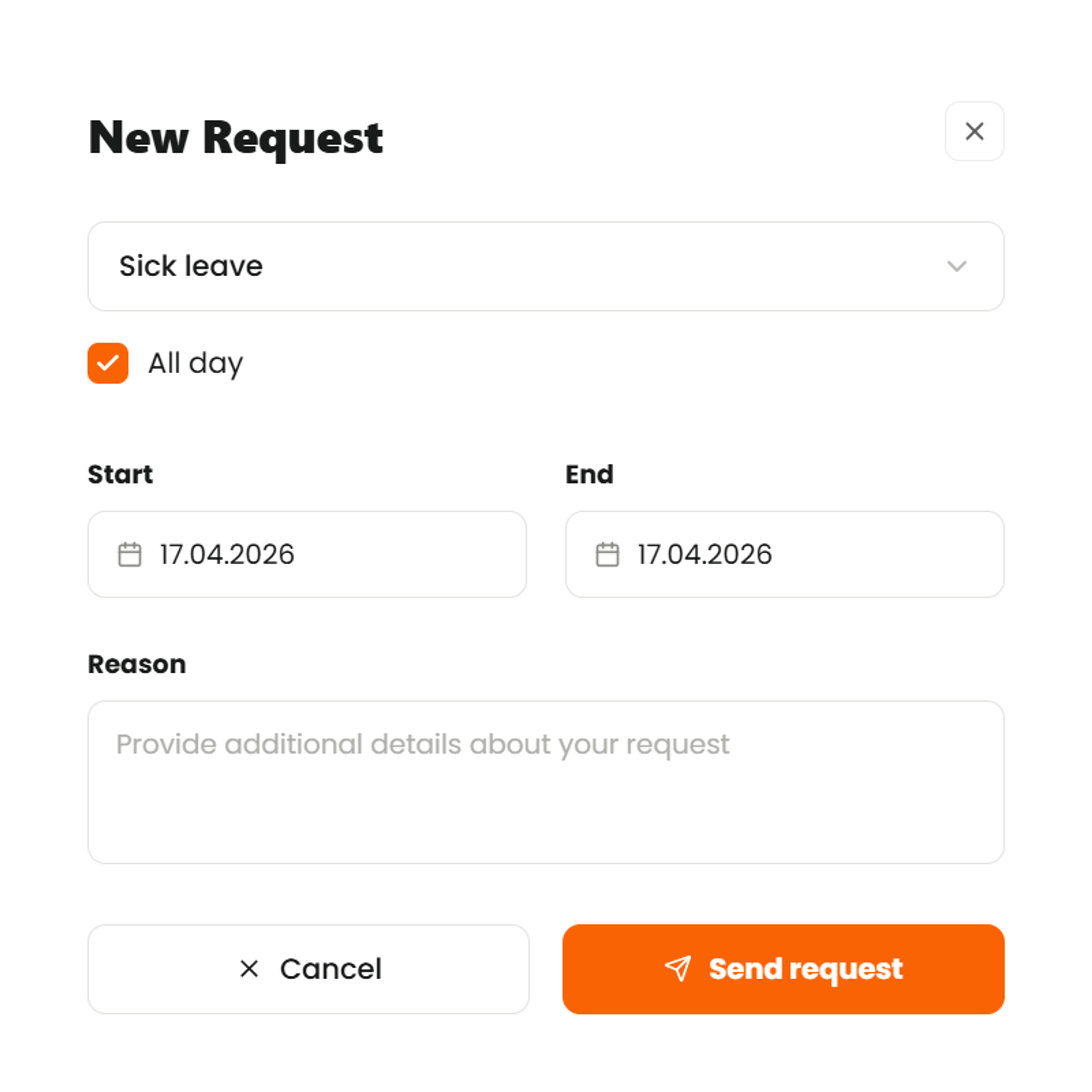 Submitting a sick leave request in Boss It