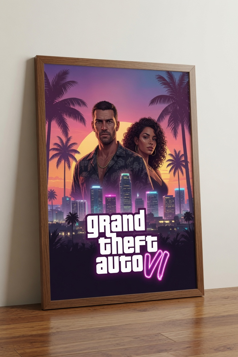 GTA VI Jason & Lucia Framed Wall Art Poster