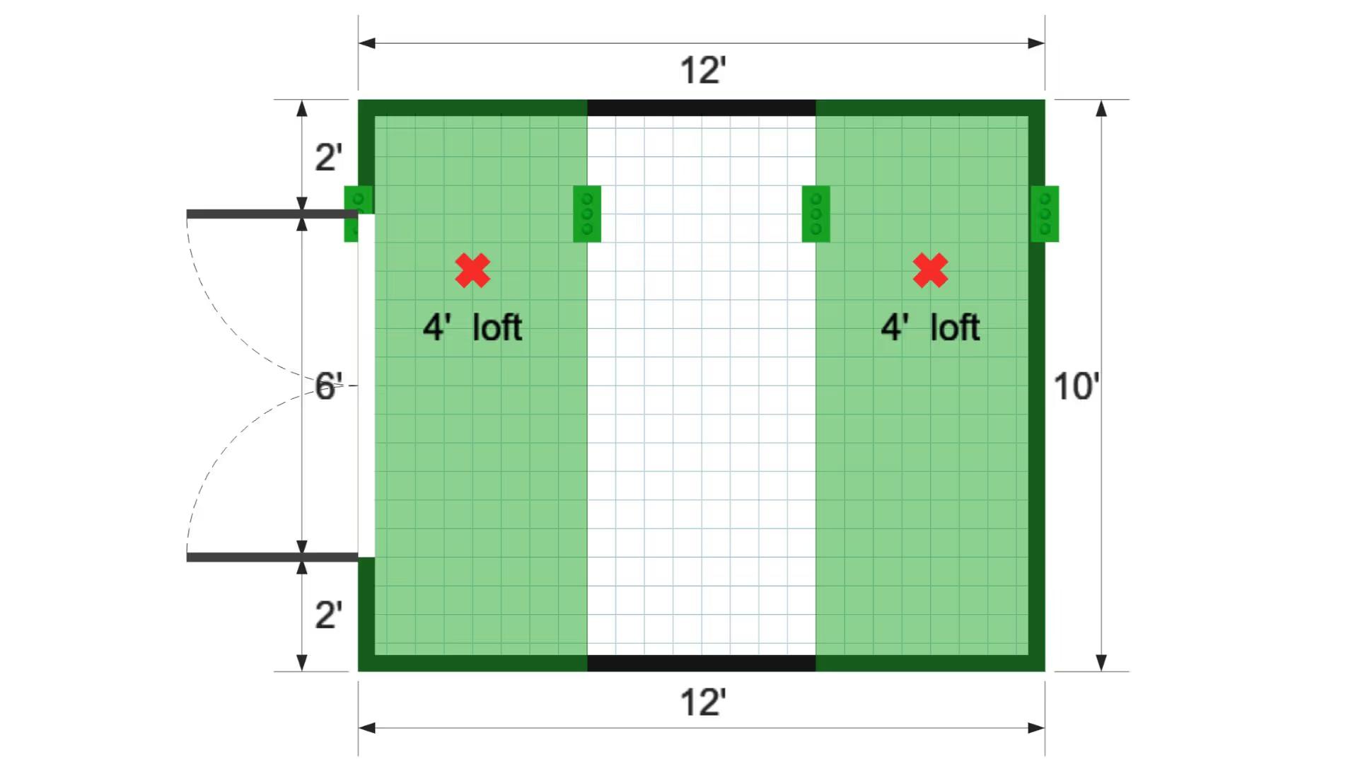 Floor plan for 10x12 Short Lofted Barn