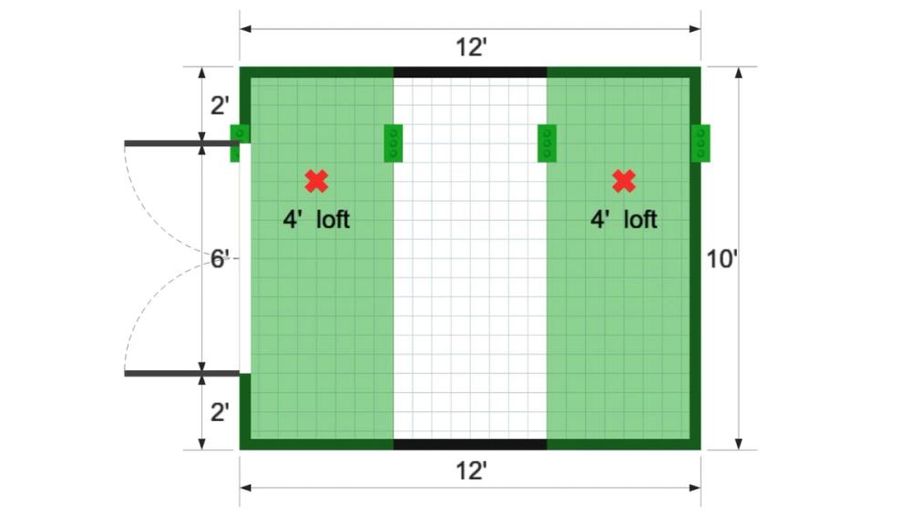 Floor plan for 10x12 Short Lofted Barn