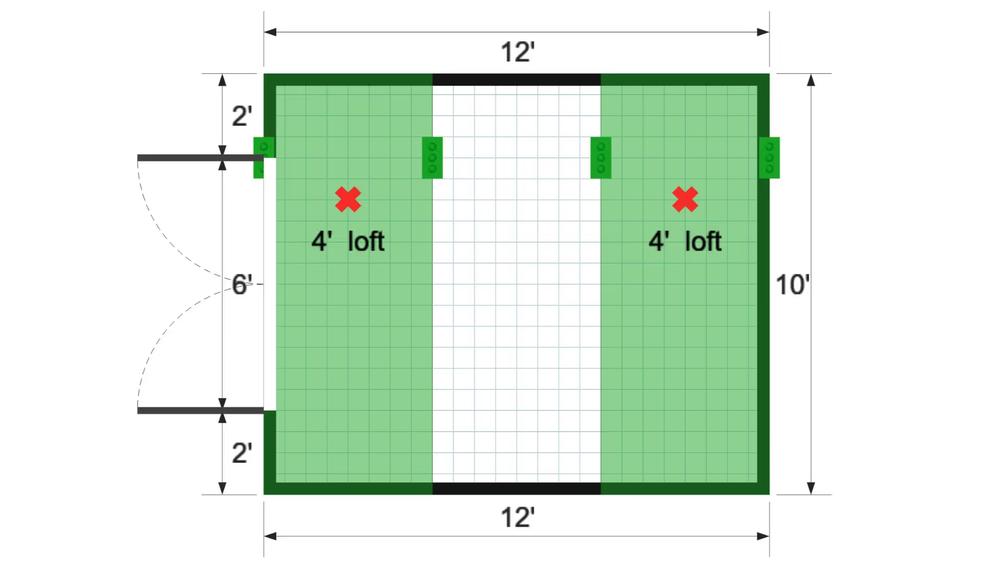 Floor plan for 10x12 Short Lofted Barn