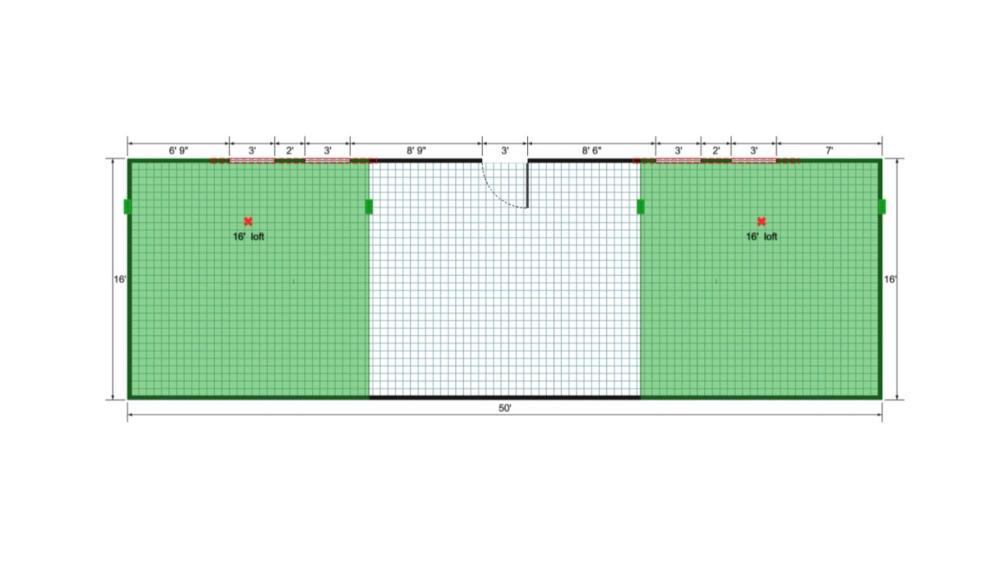 Floor plan for 16x50 Lofted Barn