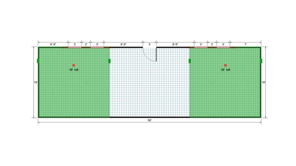 Floor plan for 16x50 Lofted Barn