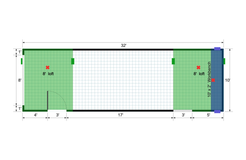 Barn Garage Shed 10×32 floor plan