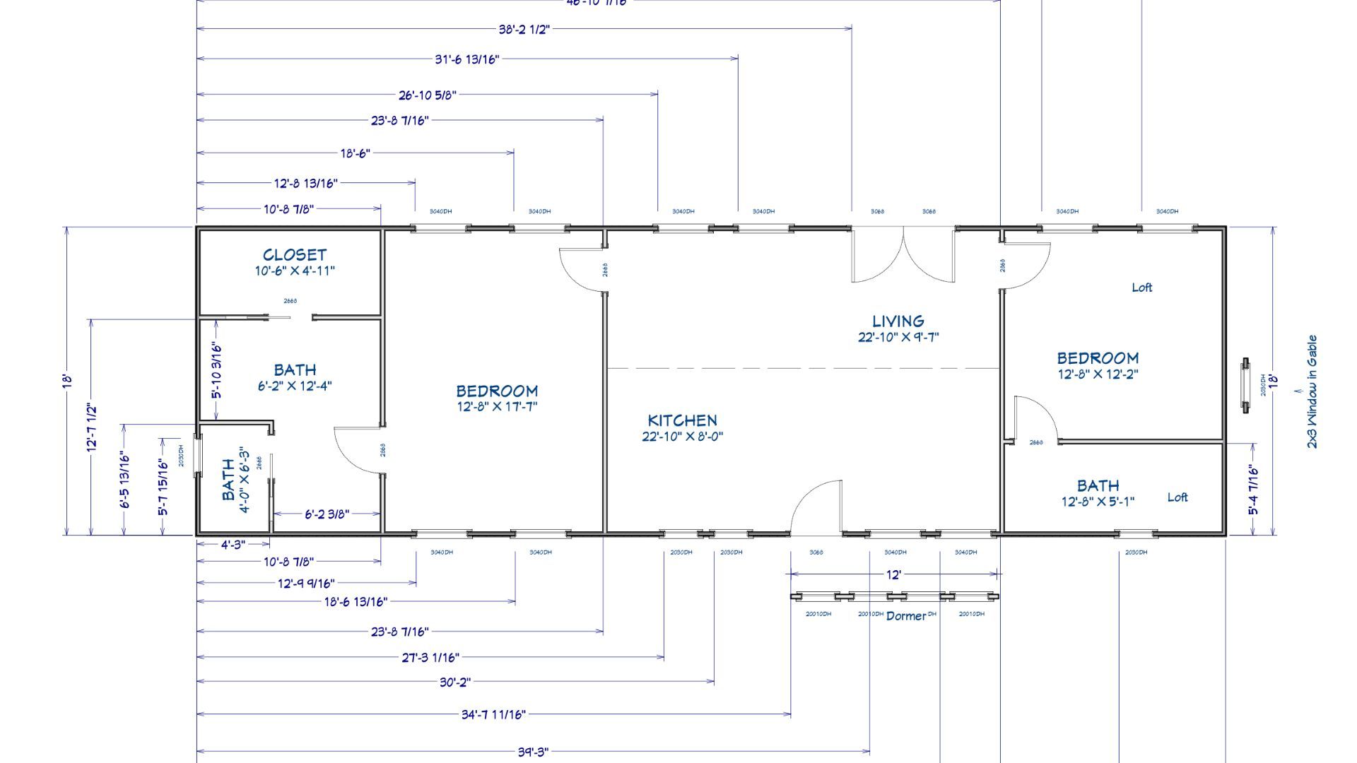 Floor plan for 18x60 Cabin Shell