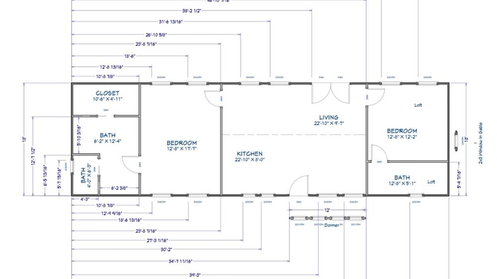 Floor plan for 18x60 Cabin Shell