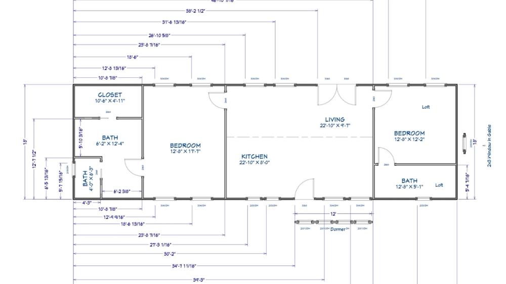 Floor plan for 18x60 Cabin Shell