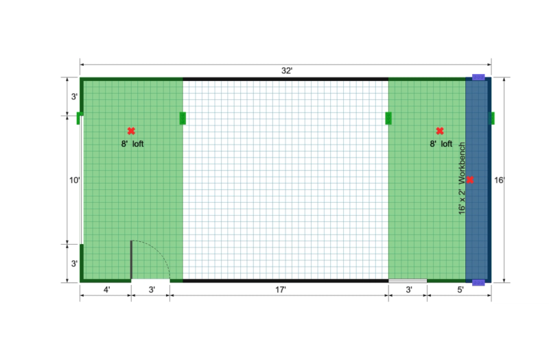 Barn Garage Shed 16×32 floor plan