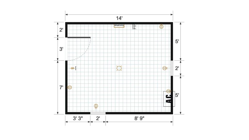 Floor plan for 12x14 Finished Gable Shed