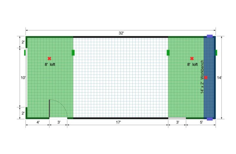Barn Garage Shed 14×32 floor plan