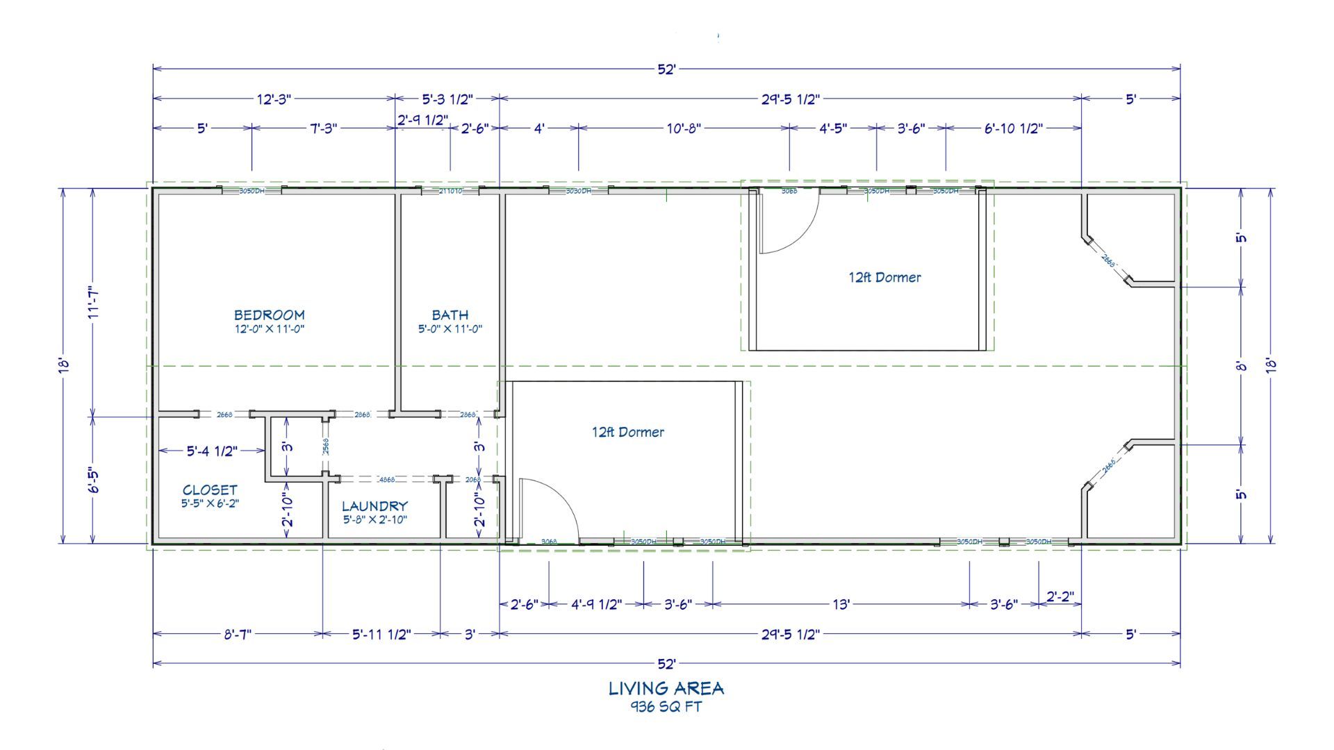 Floor plan for 18x52 Cabin Shell