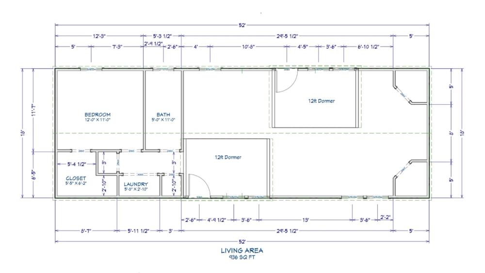 Floor plan for 18x52 Cabin Shell