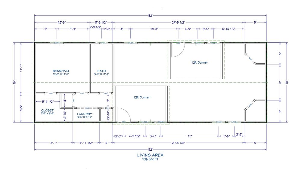 Floor plan for 18x52 Cabin Shell